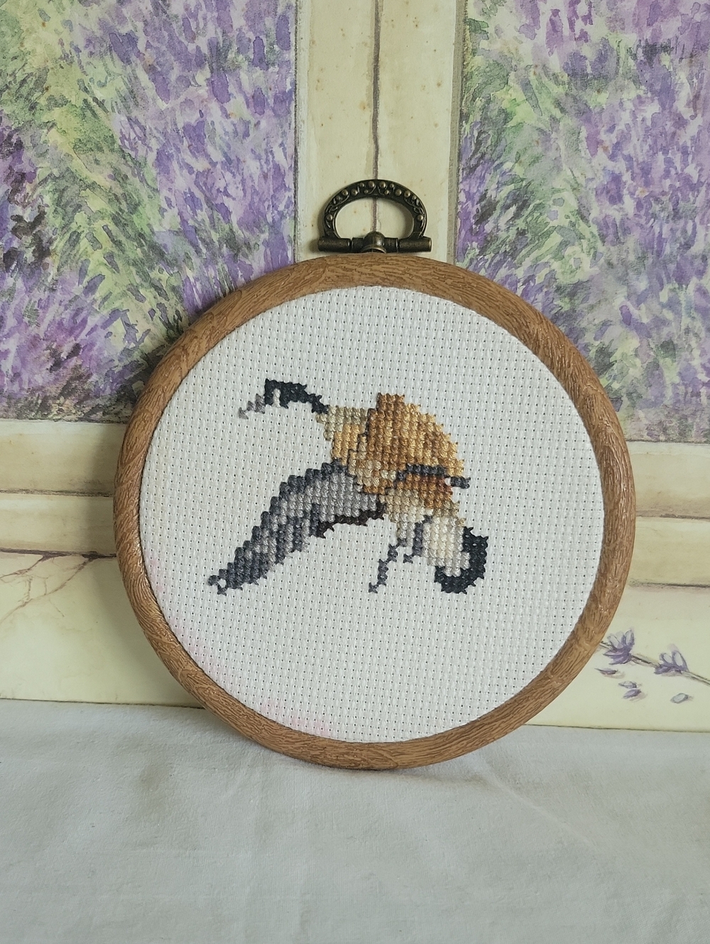 Cross-Stitch Small Goose Hoop Decor in Brown and Gray 5"X5"